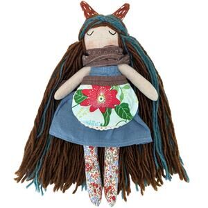 Handmade Cloth Lark Dolls Woodland Fox Plush Brown Yarn Hair Artist Cottage 13"